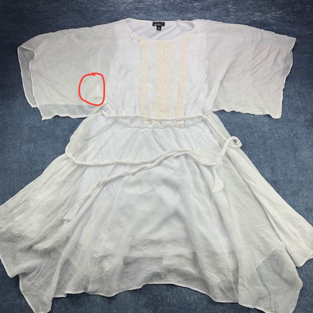 Alyx Dress Womens 18 White Embroidered Boho Flutter Sleeve Tie Waist Gauze Lined